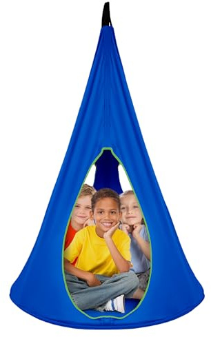 Sorbus Pod Swing for Kids - Durable Hanging Hammock Chair w/Adjustable Rope - 2 Windows & 1 Entrance - Tree Tent Sensory Swing for Kids Indoor Outdoor Use - 250lbs Sturdy Nest Swing - (40, Blue)