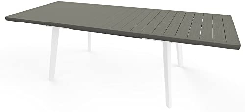 Keter Tavolo Per Giardino Harmony Allungabile Adatto Per 6/10 Persone, Bianco e Grigio 162-241 X 100,5 X 76 Centimetri