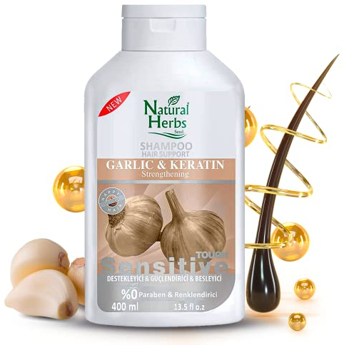 Seed Natural Herbs Shampooing à la kératine à l'ail 400 ml - Inodore - Idéal pour le cuir chevelu sec et les cheveux abîmés - Anti-chute de cheveux - Pour femmes et hommes - Cure capillaire à la