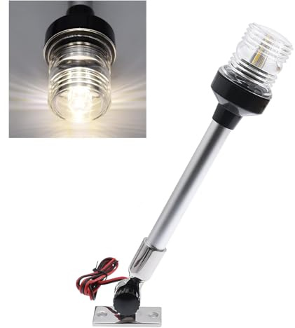 Geloo Feux de navigation LED pour bateau, remorque, yacht, tout rond, 360 ° | Lumière de Signal de Voile Bateau Navigation Lights étanche, 12 V (12”) (30CM/12 180° verstellbare Basis)