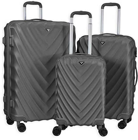 Rocklands Large Suitcase Hard Shell Lightweight 4 Dual Spinner Wheels Trolley Luggage Suitcase Hold Check in Luggage TSA Combination Lock (Grey, Full Set / 3 Pcs (S + M + L))