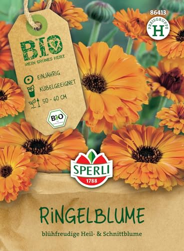 Sperli BIO Ringelblumensamen - Ringelblume Pflanze, Einjährige Blumensamen für Bienenweide, Wuchshöhe 70-80cm, Leuchtend Gelb, Nützlingsmagnet, Ideale Samen/Saatgut für Garten & Kübel