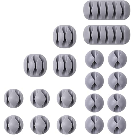 URAQT Clips Câble Organisateur Bureau, Cable Clips Support de Câble, Attache-Câble Rangement Cordon de Bureau pour Câbles de Chargeur, Souris, Écouteur, Téléphone (Gris, 20pcs)