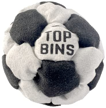Pro Series Top Bins 32 Panel Plastic Filled Footbag Hacky Sack - Best Pop For Learning - 3 Colours - Ultra Suede Light Fabric - For Kids, Teens or Adults (White and Black)