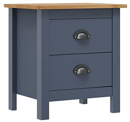 vidaXL Bedside Cabinet - Solid Pine Wood Nightstand in Gray and Honey Brown with 2 Drawers - Hill Range Design for Bedroom Furniture