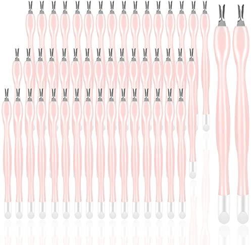 heemeei 50Pcs Nail Cuticle Trimmer Rubber Nail Cleaner, Plastic Handle Cuticle Knife, Double End Nail Dead Skin Fork Cuticle Pusher Bulk Nail Art Cuticle Remover Tools for Girls Women and Men-Peach……