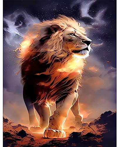 NAIMOER Löwe Diamond Painting Kits für Erwachsene Kinder, 5D Diamant Painting Löwe Bilder Erwachsene, Diamond Painting Tiere Bilder Kinder Malerei Set für Home Dekor 30x40cm