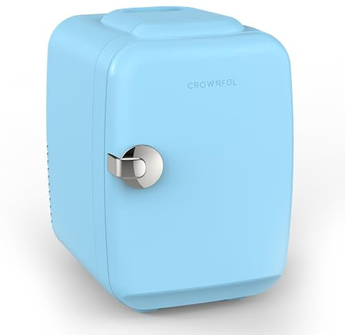 CROWNFUL Mini Fridge, 4 Liter 6 Can Portable Cooler and Warmer, Personal Fridge for Skin Care, Cosmetics, Food, Great for Bedroom, Office, Car, Dorm, ETL Listed (Blue)