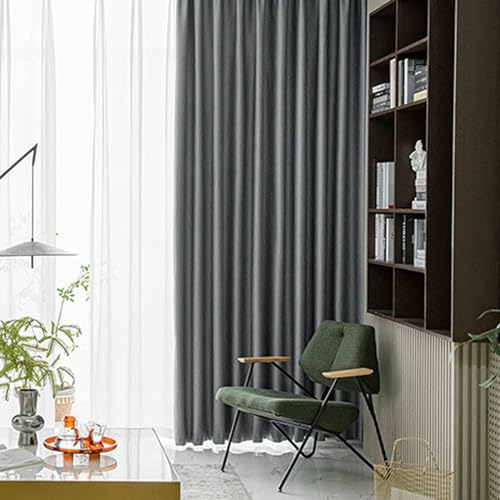 Whoiy Gardine Vorhang Blickdicht 160 cm Lang, Fenster Vorhang Grau Einfarbig Baumwolle Leinen 2er Set Moderne Verdunkelungsvorhänge für Schlafzimmer, 160x137 cm(Höhe x Breite)