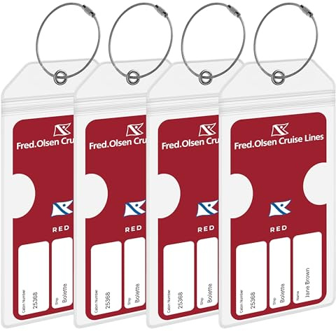 Fred Olsen Cruise Luggage Tag Holders [4 Pack] – Waterproof, Durable Plastic with Steel Loops – Fits All Fred Olsen Ships for Cruising in 2026, 2027 and 2028