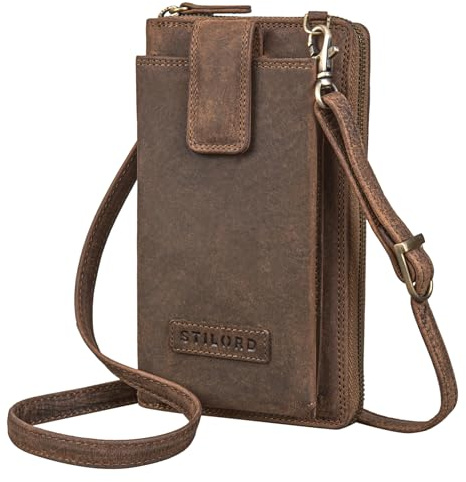 STILORD 'Nelly' Geldbörse mit Handyfach Leder 3-in-1 Handytasche Umhängetasche Portemonnaie zum Umhängen Handy Umhängetasche Damen Vintage Echtleder, Farbe:kreta - braun