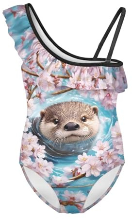 Jeiento - Maillot de bain à capybara pour enfant, maillot de bain 1 pièce pour fille avec volants dessin animé - Costume de plage à séchage rapide, 7-8 ans
