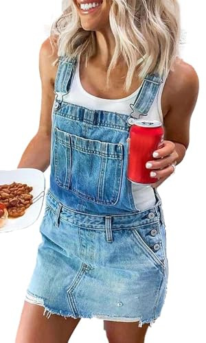 Robe salopette en jean pour femme 2025 sans manches déchirée en détresse sangle réglable courte en jean robe tendance grande taille jupe en jean, bleu, 3XL