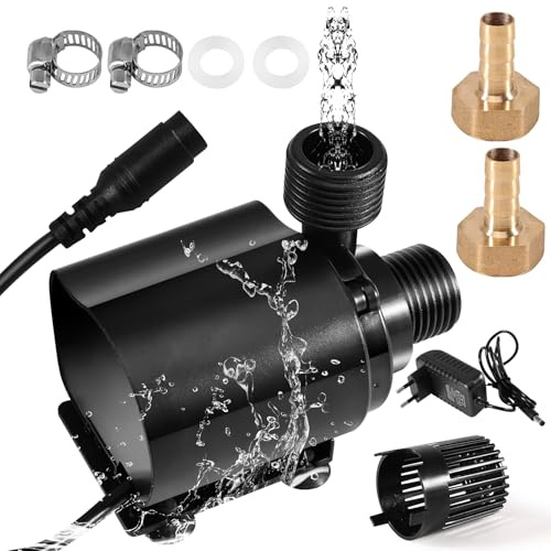 Vattenpump Brushless 12 V 800 L/H 5 m, dränkbar pump, vatten, liten med hastighetsreglering, nätadapter, dränkbar vattenpump, akvariepump för brunnpool, vattencirkulationssystem