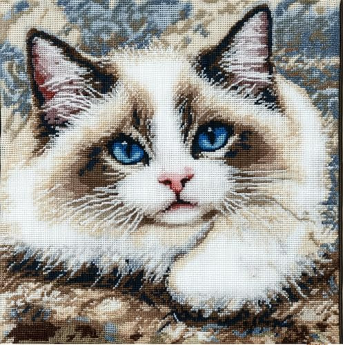 ORLUMY Latch Hook Kits for Adults,Ragdoll Cat Latch Hook Kits Animal Pillow Printed Cushion Crochet Yarn Embroidery Needlework 17X17In