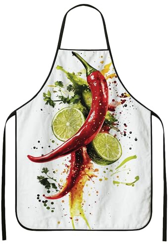 Delantal de chile para cocinar, diseño colorido y picante, delantal de cocina para adultos, delantal lavable culinario vibrante de verano para parrilla, Blanco, 24x31 Inch