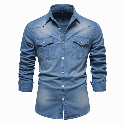 Aunribor Denimskjortor för män normal passform bomull långärmad skjorta med knappar vardaglig vardagskläder klassisk topp vår höst