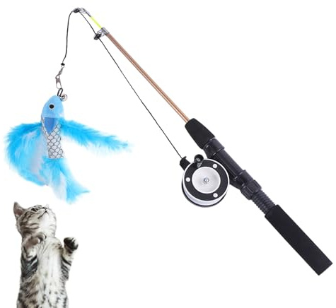 Jouet Interactif Pour Chat - Câne À Pêche Télescopique | Canne Rétractable Avec Embout Amovible | Tête À Plumes Remplaçable, Longueur Réglable De 40 À 72 Cm, Jeu D'Intérieur Réservé Aux Chats Et Chato