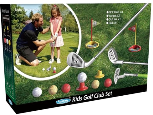 Tontiaty Kids Golf Clubs Set for 3-8 Years Old, Adjustable, Indoor & Outdoor, Includes 3 Clubs, 2 Golf Holes with Flags, 2 Tees, 6 Balls, Sports Toy for Boys Girls Birthday