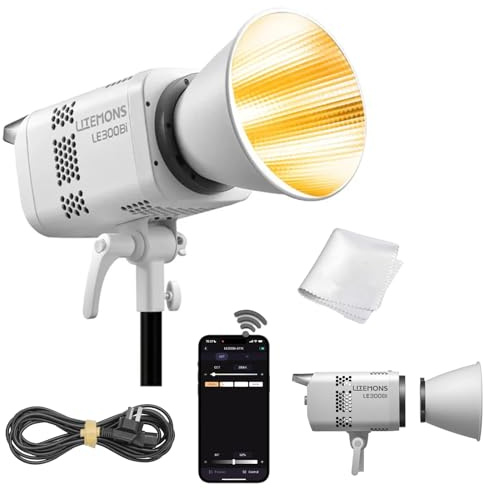 Godox LE300Bi Bi-Color LED-videolampa, 320 W studiolampa 58900 lux @1 m, 2800 K-6500 K kontinuerligt ljus med CRI 98+ TLCI 99+, Bowens Mount, NFC & appkontroll, 11 ljuseffekter för streaming, YouTube