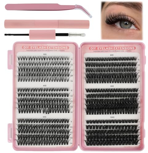 Kit Completo de 570 Pestañas Postizas Naturales,Tipo Racimo Ruso en 30-40-50-60-80-100D (8-16 mm),Extensiones Individuales Pelo a Pelo,con Herramientas,para Principiantes y Uso Diario o Eventos Especi
