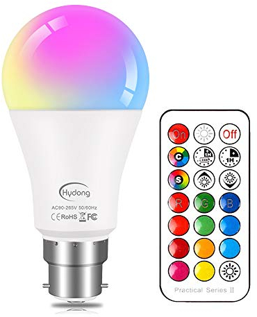HYDONG Farbwechsel Glühbirne B22 10W Dimmbar, RGBW LED Lampe mit Fernbedienung,12 Farbe Choices für Home Dekoration Bar Party KTV Stage