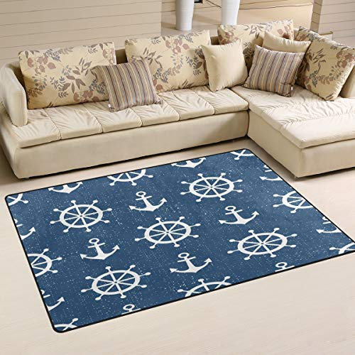 Use7 Niedlicher nautischer Teppich mit Anker-Motiv, für Wohnzimmer, Schlafzimmer, 50 x 80 cm