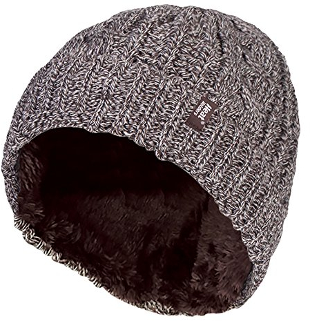 HEAT HOLDERS - Ladies Warm Fleece Lined Insulated Turn Over Cuff Cable Knit Thermal Winter Beanie Hat (One Size, Fawn (TOR))