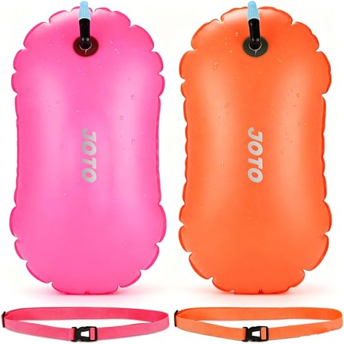 JOTO 2 Bouées Nage Eau Libre, Bouée de Natation avec Ceinture Ajustable et Sangle, Entraînement en Toute Sécurité, Pull Buoy Visible comme Base de Repos, Écologique et Durable–Orange Magenta
