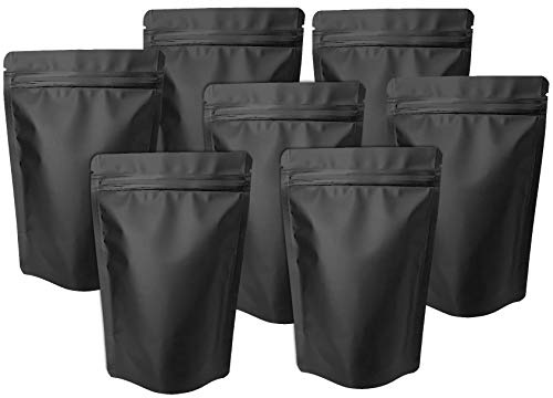 100-pack mattsvarta Mylar stående påsar – 8,3 x 13,5 cm luktsäkra återförslutningsbara Ziplock-påsar, förseglbara folieförpackningspåsar