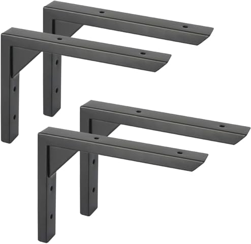 Ouvin Heavy Duty Shelf Brackets 6 inch 4 Pack Wall Mount Black Iron Brackets for Shelves Triangle Sturdy Supports with Screws for Kitchen Bookshelf (Black)