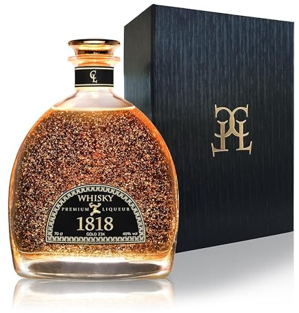 1818 Coffret Whisky 12 Ans Malt avec Feuille d’or 23 carats - Arômes de chêne de sherry et de chocolat noir - Fumée subtile - Édition premium liqueur avec certificat d’or - 40% vol. 70 cl