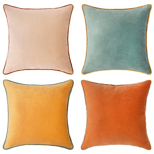 MONDAY MOOSE Decorative Throw Pillow Covers Cushion Cases, Set of 4 Soft Velvet Modern Double-Sided Designs, Mix and Match for Home Decor, Pillow Inserts Not Included (20x20 inch, Orange/Teal)