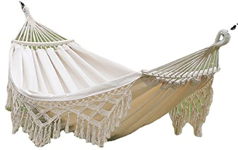 WSZGR Amaca da Campeggio, Amaca da Esterno, Cotone Doppio Amaca Brasiliana Amaca da Giardino sospesa Fino a 2 persone/200 kg 200x150cm(Color:White)