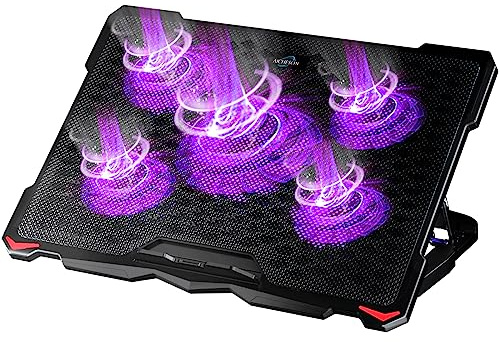 AICHESON Laptop Cooling Pad for 15.6 to 17.3 Inches PC Notebooks, 5 Fans Computer Cooler Stands with Purple Lights Desk Chiller Mat, S035