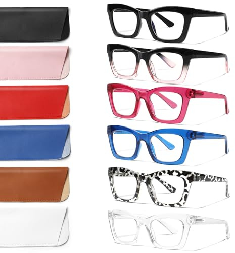 ZOECENT 6 Pack Oprah Style Reading Glasses for Women Blue Light Blocking Computer Square Readers with Spring Hinge (Mix Color, 2.00, x)