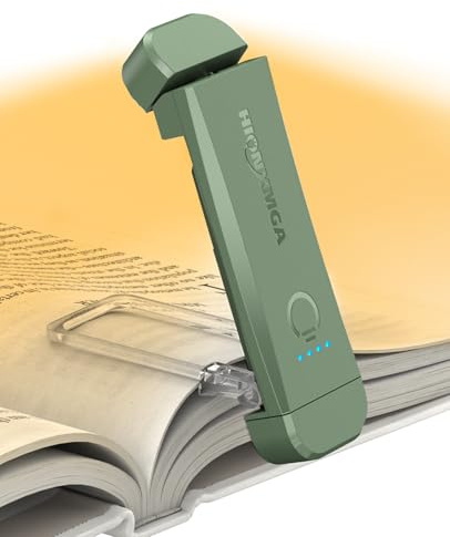 HIONXMGA USB Rechargeable Book Light,Reading Light Clip on Book,3 Colours & Stepless Dimming,Portable & Flexible,Reading Lamp for Books in Bed at Night,Perfect for Booklovers and Kids,Green
