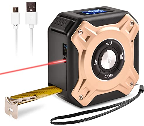 Telémetro Láser 40M 2 en 1 con Pantalla LCD USB Recargable Telémetro Láser Digital，Rangavero láser de 2 en 1 Cinta