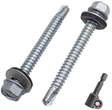 SKIR'CO (50 st) Förzinkade takskruvar 6,3 x 60 mm, sexkantshuvud, DIN 7504-K Självborrande skruvar med EPDM tätningsbrickor