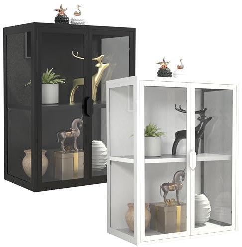 VCM Glasvitrine hängend | Vitrine Glas mit ESG-Sicherheitsglas | Maße ca. H. 80 x B. 60 x T. 35 cm | Hängevitrine Glas | Modern und platzsparend | Glas Vitrinenschrank - Flokas M