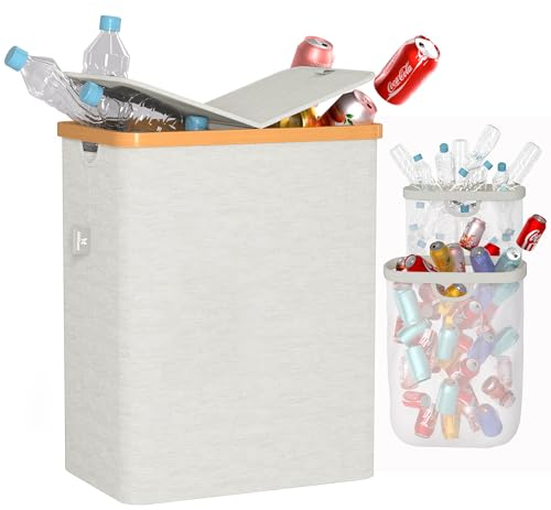 AdelDream 140L Pfandflaschen Sammelbehälter 2 Fächer mit Deckel Groß Flaschensammler Flaschentasche für Küche & Abstellraum, Beige