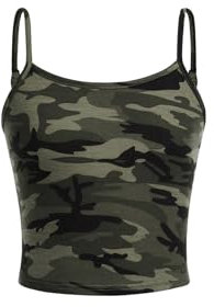 Floerns Camisole à imprimé camouflage pour fille - Bretelles spaghetti - Coupe ajustée, vert, 10 ans