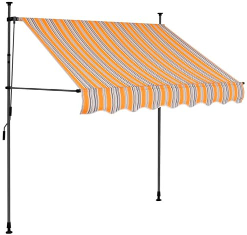 PURADAY Klemmmarkise Handbetrieben 100 cm Breit Gelb und Blau Stoff Einziehbare Markise Wasser- und Schmutzabweisende Sowie UV- und Wetterbeständige Höhe und Neigungswinkel Einstellbar