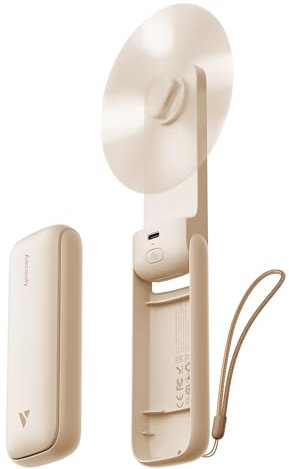 Aecooly Schlank Handventilator, Dünner Mini Ventilator, kleiner USB-Akku-Ventilator [Bis zu 24 Stunden Kühlzeit], aufladbar tragbarer Taschenventilator für Reisen, Sommer, Geschenke für Frauen -Beige
