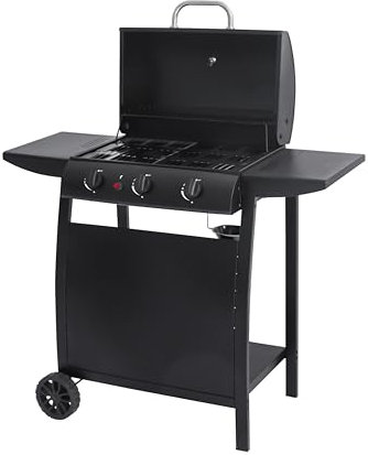 aro Gasgrill mit 3 Edelstahlbrennern, 7.5 kW Leistung, fahrbar, Ablagetisch, Stahl, schwarz