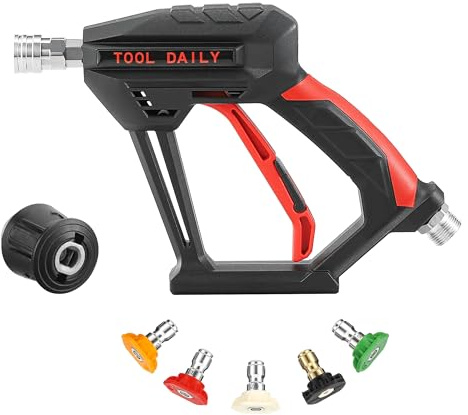 Tool Daily Pistolet de Lavage Haute Pression avec 5 Buses, Adaptateur Compatible Karcher K2,K3,K4,K5,K6,K7, Pistolet de Nettoyage de Voiture, Raccords M22 & 1/4 Rapide, 4000 PSI (280 bar)