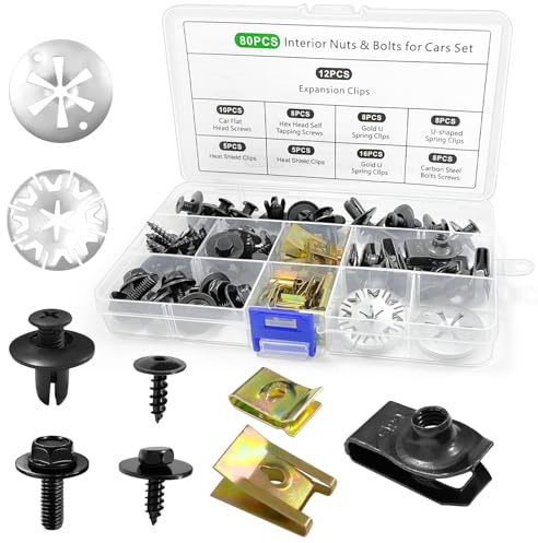 80 Pièces Vis & Clips Voiture Kit, U Clips et Vis de Carrosserie, Plastique Rivet Fixations, Fixation Voiture Kit pour Réparer les Pare Boues Panneau Porte Intérieur