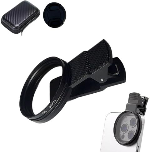52mm Clip-on CPL Filter, Polarising Filters, Portable Polariscope Lens, Eliminate Reflections Glare Enhance Colors for Single, Dual and triple Camera Mobile Phones(Black, M)