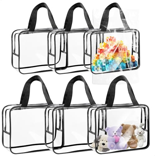 6 pezzi grandi borse portaoggetti per giocattoli, borsa trasparente per giocattoli in PVC, scatole porta giochi con chiusura lampo e maniglie, porta borse ideali per viaggi, casa