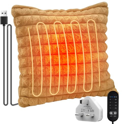Electric Heated Cushion, USB Heated Seat Cushion with 5-Level Temperature, 45x45cm Heated Pads for Back Pain, Heated Pillow for Back, Waist, NeckHeated Sofa Cushion for Heated Back Support (Khaki)